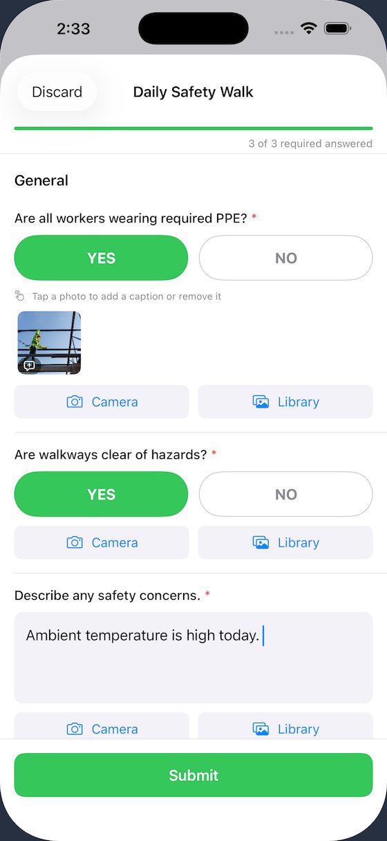 Daily safety walk assessment form being filled out