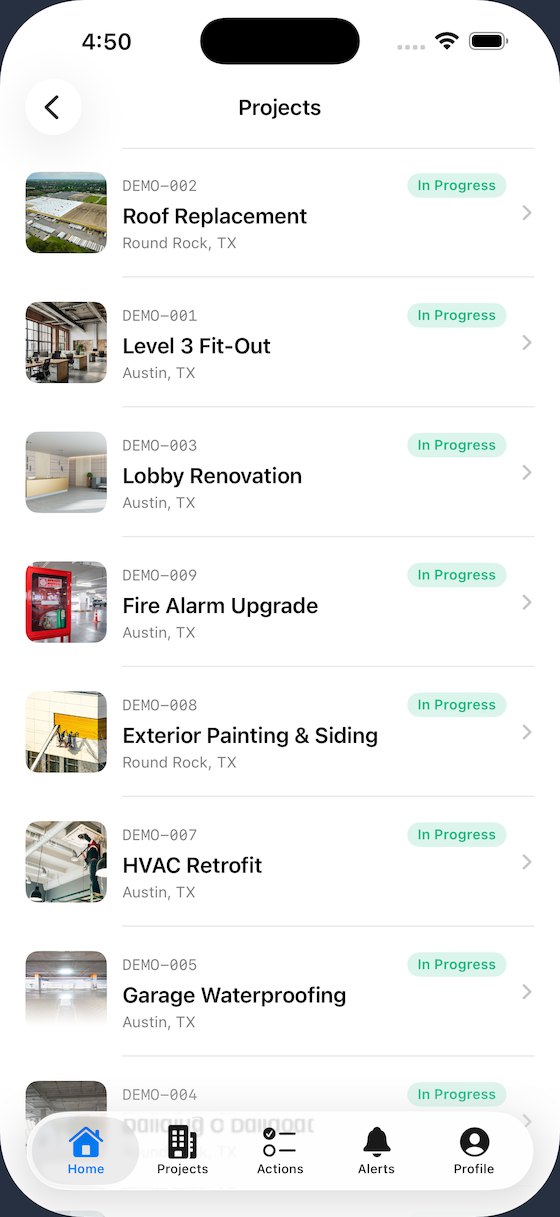 Nearality project list on iPhone